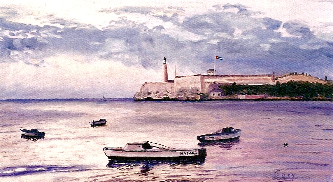 Oil Painting, Port of Havana and El Castillo del Morro