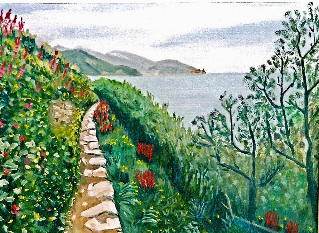 Trail to Vernazza from Monterosso al Mare. Ligurian coastline of Italy.
Oil on Board by Gary Donaldson