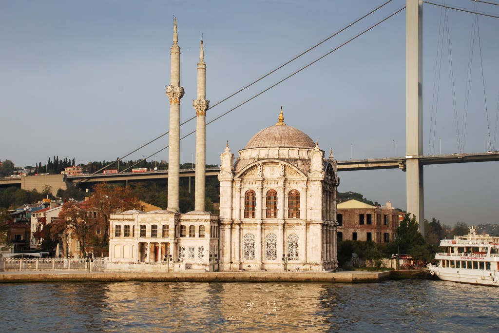 The Ortakoy Mosque is located waterside next to the Galata Bridge