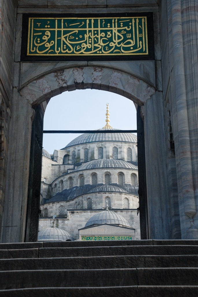 The marble arch of the front gate to the courtyards of The Blue Mosque.